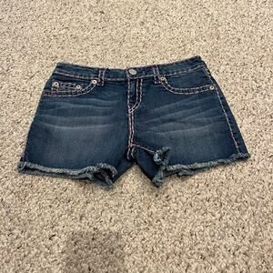 True Religion Bobby Raw Edge Combo Jean Shorts Girls Sz 16 Y2K Embroidered